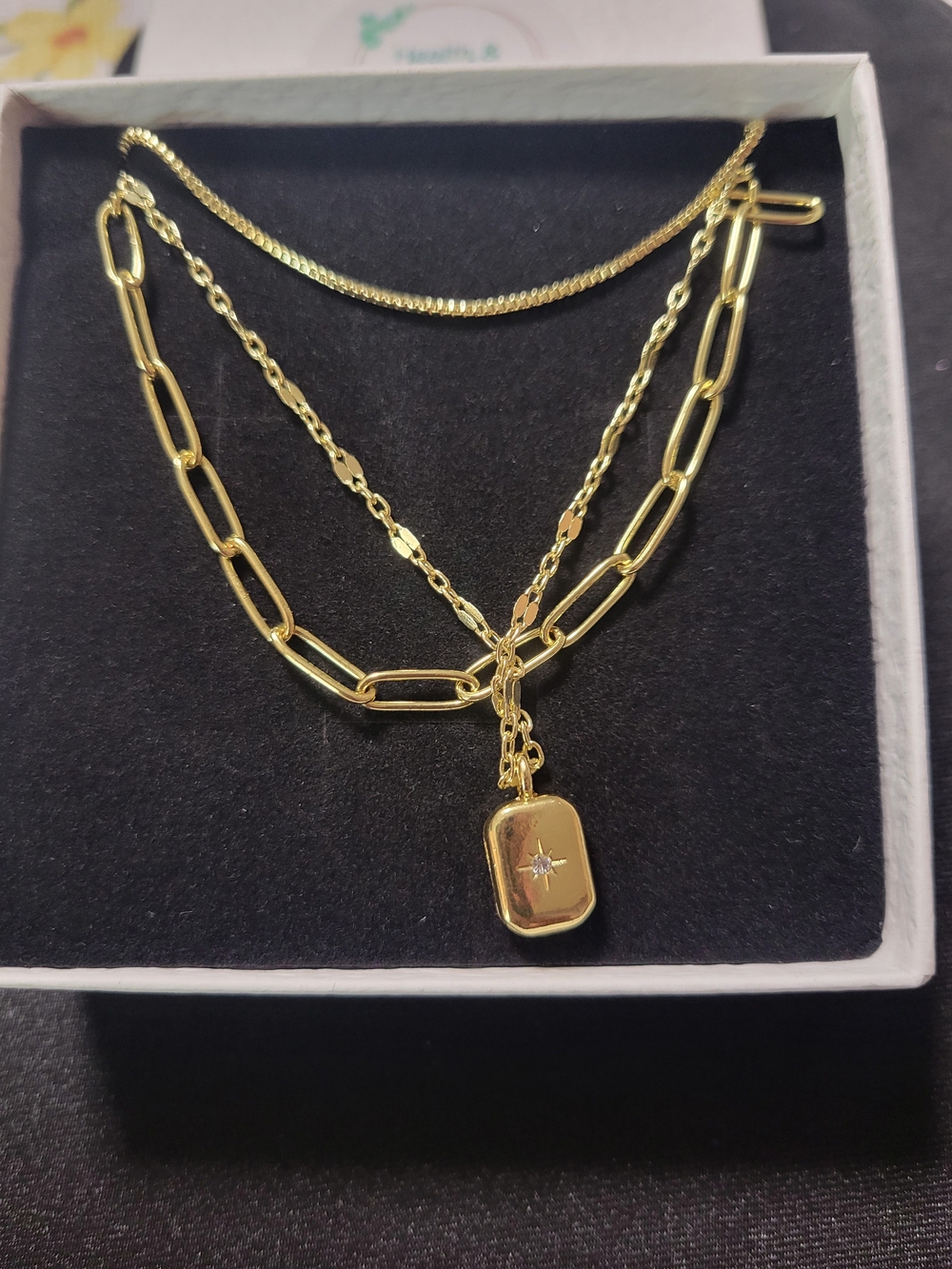Layered Gold Pendant Necklace - Women's Fashion Jewelry - Picture 2 of 7